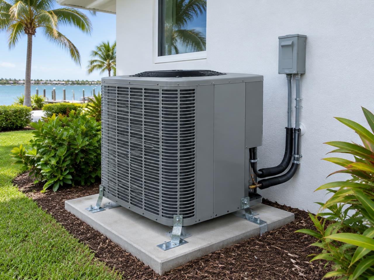 Illustrative air-source heat pump installation equipment and service setting in South Florida